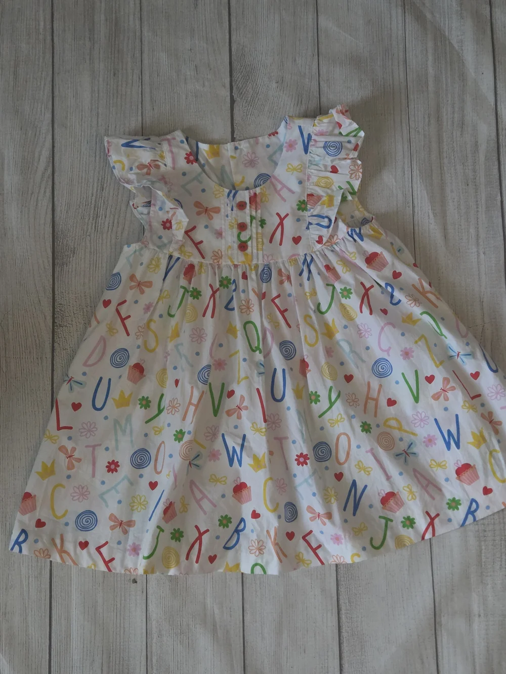 Eleanor Rose White Alphabet Print Ruffle Sleeve Tunic